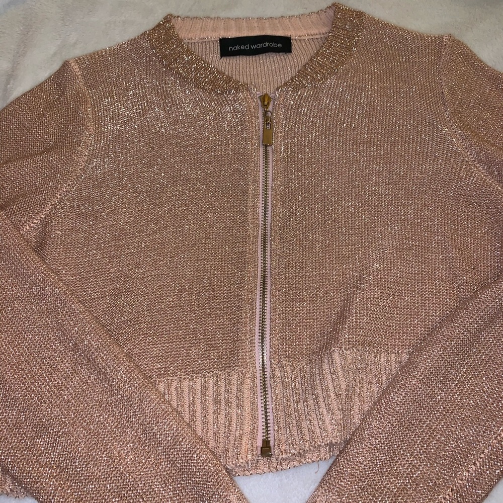 ✨Luxury Stunning Rose-Gold metallic sweater jacket - Picture 6 of 7